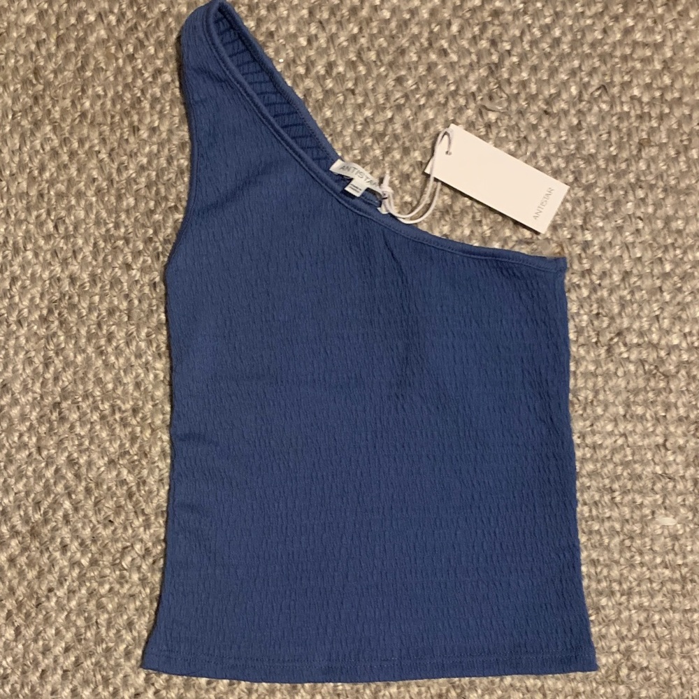 🆕-Casual One-Shoulder Blue Camisole